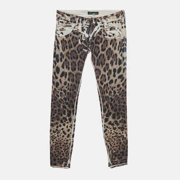 Dolce & Gabbana Brown Leopard Print Denim Skinny Jeans S Waist 26